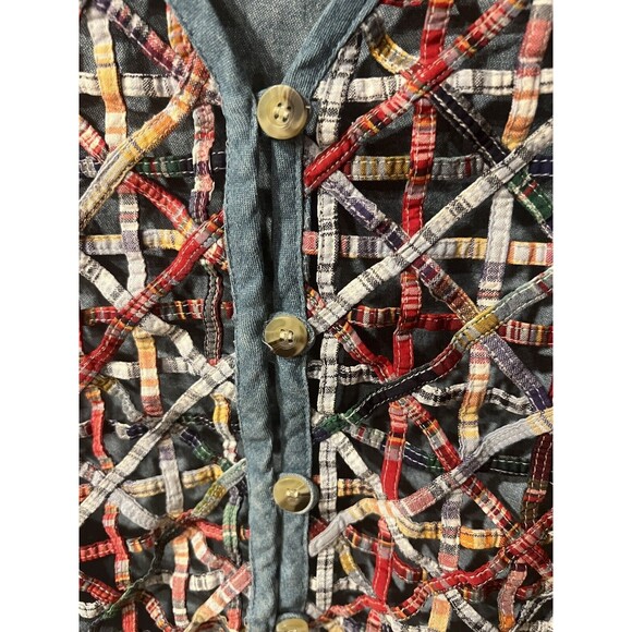 Casey & Max Blue Vest Size L Lattice Work Quilt Cotton Plaid Denim Hipster boho - Picture 4 of 6